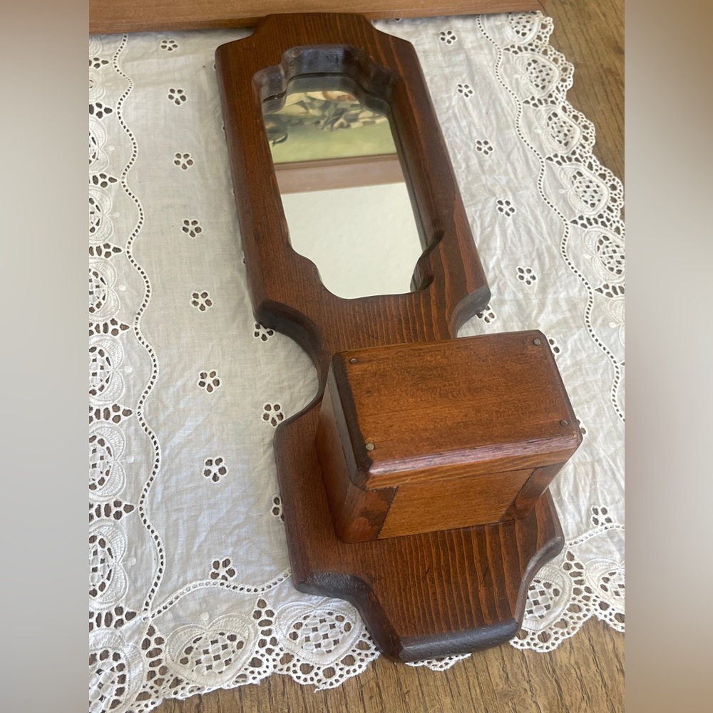 Vintage wood mirror with planter